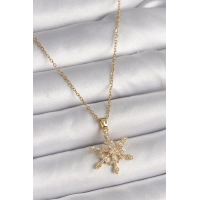 316L Çelik Gold Renk Zincir Zirkon Taşlı Kar Tanesi Model Kadın Kolye