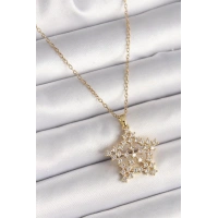 316L Çelik Gold Renk Zincir Zirkon Taşlı Kar Tanesi Model Kadın Kolye