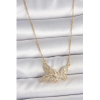 316L Çelik Gold Renk Zincir Zirkon Taşlı Kelebek Model Kadın Kolye