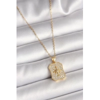 316L Çelik Gold Renk Zincir Zirkon Taşlı Kutup Yıldız İşlemeli Madalyon Model Kadın Kolye