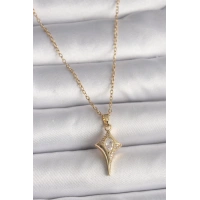 316L Çelik Gold Renk Zincir Zirkon Taşlı Kuzey Yıldızı Model Kadın Kolye