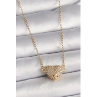 316L Çelik Gold Renk Zincir Zirkon Taşlı Mıknatıslı Kalp Model Kadın Kolye