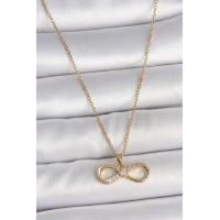 316L Çelik Gold Renk Zincir Zirkon Taşlı Sonsuzluk Model Kadın Kolye