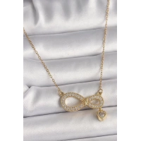 316L Çelik Gold Renk Zincir Zirkon Taşlı Sonsuzluk Model Sallantı Taşlı Kalp Detay Kadın Kolye