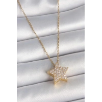 316L Çelik Gold Renk Zincir Zirkon Taşlı Yıldız Model Kadın Kolye