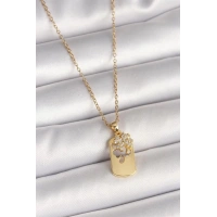 316L Çelik Gold Renk Zincir Zirkon Taşlı Yonca Model Kadın Kolye