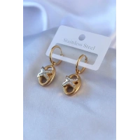 316L Çelik Gold Renk Zirkon Taş Detay Kadın Küpe