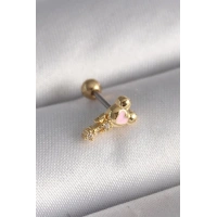 316L Çelik Gold Renk Zirkon Taş Detay Pembe Kalp İşleme Tragus Piercing
