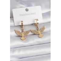 316L Çelik Gold Renk Zirkon Taşlı Anka Kuşu Model Kadın Küpe