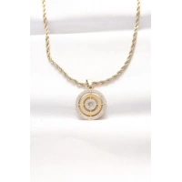 316L Çelik Gold Renk Zirkon Taşlı Burgu Zincirli Kolye