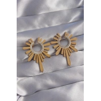 316L Çelik Gold Renk Zirkon Taşlı Güneş Figürlü Küpe