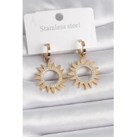 316L Çelik Gold Renk Zirkon Taşlı Güneş Model Kadın Küpe