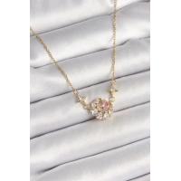 316L Çelik Gold Renk Zirkon Taşlı Hilal Pembe Kalp Model Kadın Kolye