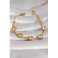 316L Çelik Gold Renk Zirkon Taşlı İtalyan Zincir Model Kadın Bileklik
