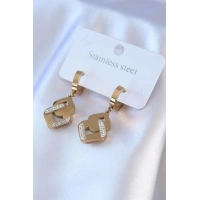 316L Çelik Gold Renk Zirkon Taşlı Kadın Küpe