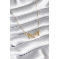 316L Çelik Gold Renk Zirkon Taşlı Kanatlı Kalp Model Kadın Kolye