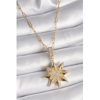 316L Çelik Gold Renk Zirkon Taşlı Kutup Yıldızı Model Kadın Kolye