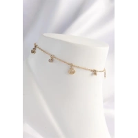 316L Çelik Gold Renk Zirkon Taşlı Minimal Çapa Tasarımlı Halhal