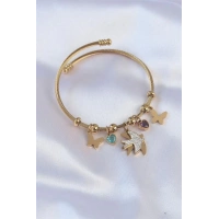 316L Çelik Gold Renk Zirkon Taşlı Minimal Kalp Detay Kelebek Charm Bileklik