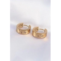 316L Çelik Gold Renk Zirkon Taşlı Minimal Model Halka Küpe