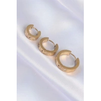 316L Çelik Gold Renk Zirkon Taşlı Model 3lü Halka Küpe