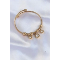 316L Çelik Gold Renk Zirkon Taşlı Model Charm Bileklik