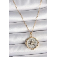 316L Çelik Gold Renk Zirkon Taşlı Pusula Model Kadın Kolye