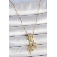 316L Çelik Gold Renk Zirkon Taşlı Sallantı Melek Figür Charm Kadın Kolye