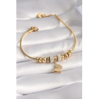 316L Çelik Gold Renk Zirkon Taşlı Simli Kelebek Figür Kadın Bileklik