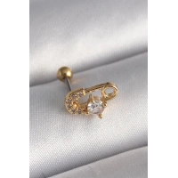 316L Çelik Gold Renk Zirkon Taşlı Toplu İğne Tragus Piercing