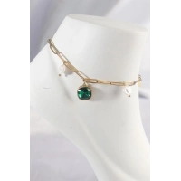 316L Çelik Gold Renk Zümrüt Taş Tasarımlı Halhal