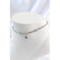 316L Çelik Gümüş Renk 2Li Zincir Model Nazar Boncuk Figür Kadın Halhal