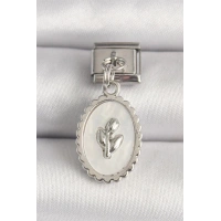 316L Çelik Gümüş Renk Beyaz Mineli Çiçek İşlemeli Nomination Charm