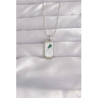 316L Çelik Gümüş Renk Beyaz Mineli Tarot Kolye