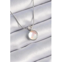 316L Çelik Gümüş Renk Beyaz Sedefli Vintage Model Kadın Kolye