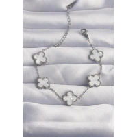 316L Çelik Gümüş Renk Beyaz Sedefli Yonca Bileklik