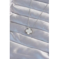 316L Çelik Gümüş Renk Beyaz Sedefli Yonca Kolye