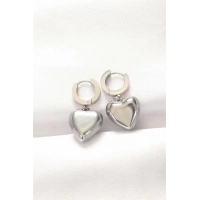 316L Çelik Gümüş Renk Bombeli Kalp Tasarımlı Küpe