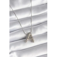 316L Çelik Gümüş Renk Bubble A Harf Model Kadın Kolye