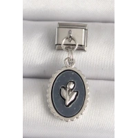 316L Çelik Gümüş Renk Çiçek İşlemeli Siyah Portre Model Nomination Charm