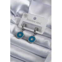 316L Çelik Gümüş Renk Geometrik Model Zirkon Taş Detay Kadın Küpe