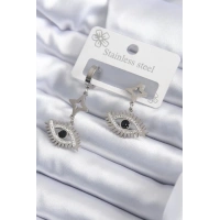 316L Çelik Gümüş Renk Göz Model Zirkon Taşlı Kadın Küpe