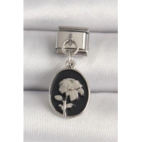 316L Çelik Gümüş Renk Gümüş Çiçek İşlemeli Siyah Portre Model Nomination Charm