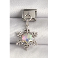 316L Çelik Gümüş Renk Hologram Mineli Kar Tanesi Model Nomination Charm