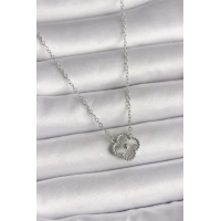 316L Çelik Gümüş Renk İşleme Detaylı Yonca Model Kadın Kolye