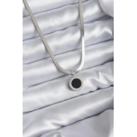 316L Çelik Gümüş Renk İtalyan Zincir Model İşleme Detay Kadın Kolye