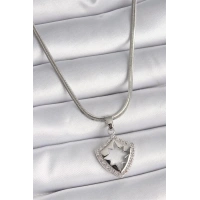 316L Çelik Gümüş Renk İtalyan Zincir Zirkon Taşlı Kutup Yıldızı İşleme Model Kadın Kolye