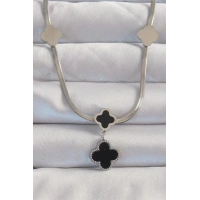 316L Çelik Gümüş Renk İtalyan Zincirli Mineli Yonca Kolye