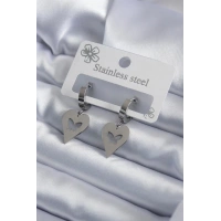 316L Çelik Gümüş Renk Kalp Model Kelebek İşleme Kadın Küpe