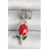316L Çelik Gümüş Renk Kırmızı Gül Model Nomination Charm